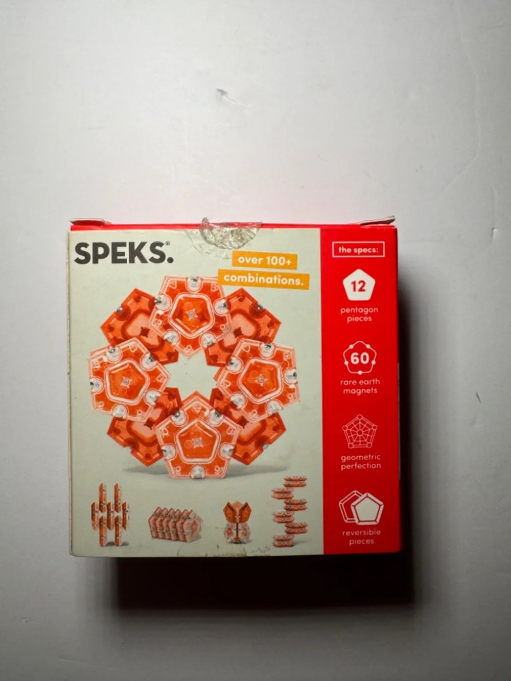 Speks Geode Magnetic Fidget Sphere 12-Piece Orange Pentagon Set in Box